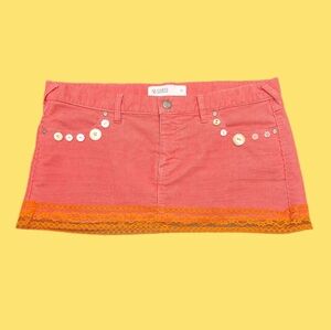 Upcycled Pink Skirt with Orange Lace Trim